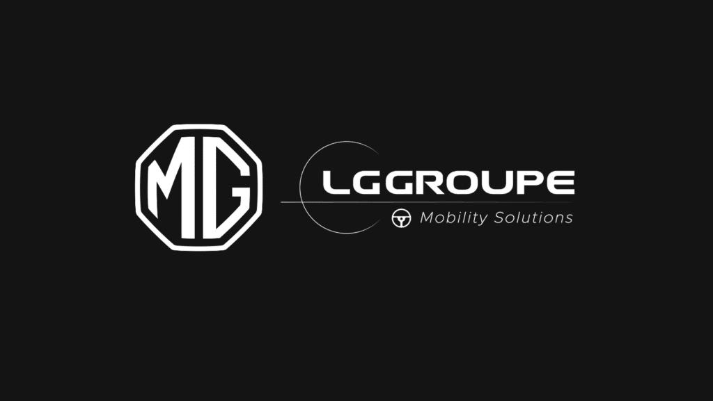 Logos MG Motor et LG Groupe Mobility Solutions sur fond noir